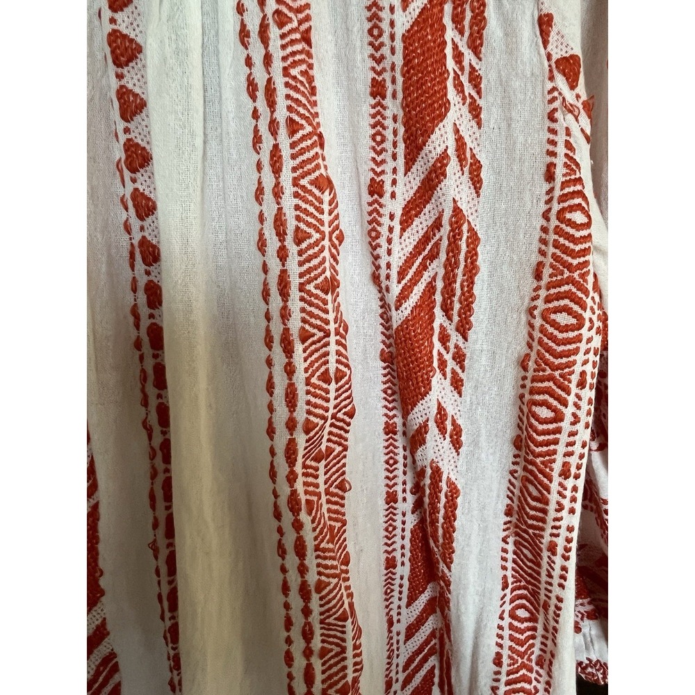 Elan Embroidered Boho Midi Dress XS Orange Ivory Cover-Up Tassel Tie Pockets - Picture 6 of 7